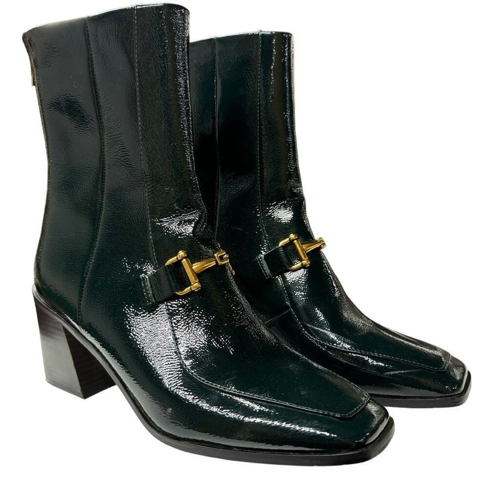 ZAC Zac Posen Black Heeled Boots with Gold Detail - Picture 2 of 14